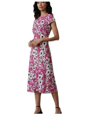 Talbots Pink Floral Midi Dress with Cap Sleeves